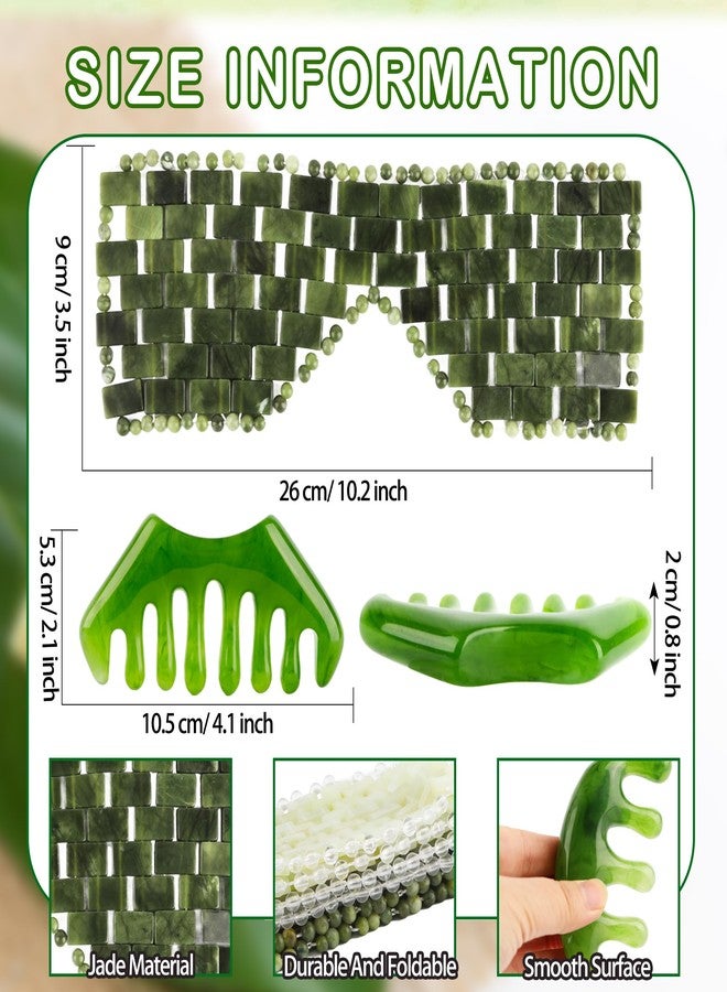 Flahard 3 Pcs Jade Eye Mask Green Jade Stone Eye Mask and 3 Pcs Hair Guasha Scalp Comb Set for Facials Cooling Mask for Alleviate Puffiness Face Facial Eyes Sleeping Mask Relief Eye Cover - Image 2